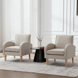 BESTANO Striped Accent Chair for Living Room, Farmhouse Linen Upholstered Striped Arm Chair Seat Reading Chairs Bedroom Side Seating for Home Office, Beige with Stripe BESTANO