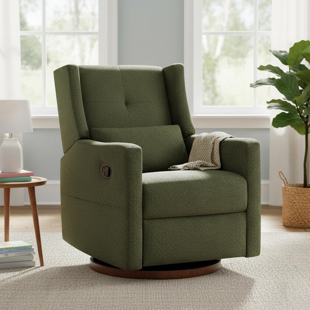 KISLOT Nursery Recliner Chair Swivel Glider Upholstered Rocker Fabric Manual Reclining Chair with Wood Base for Living Room Bedroom KISLOT