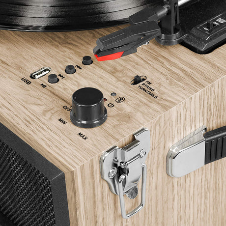 Victrola VTA-75-ESP Liberty 5-in-1 Turntable Music Entertainment Center with Bluetooth Wireless FM Radio USB Recorder Wood (Farmhouse Oatmeal) Victrola