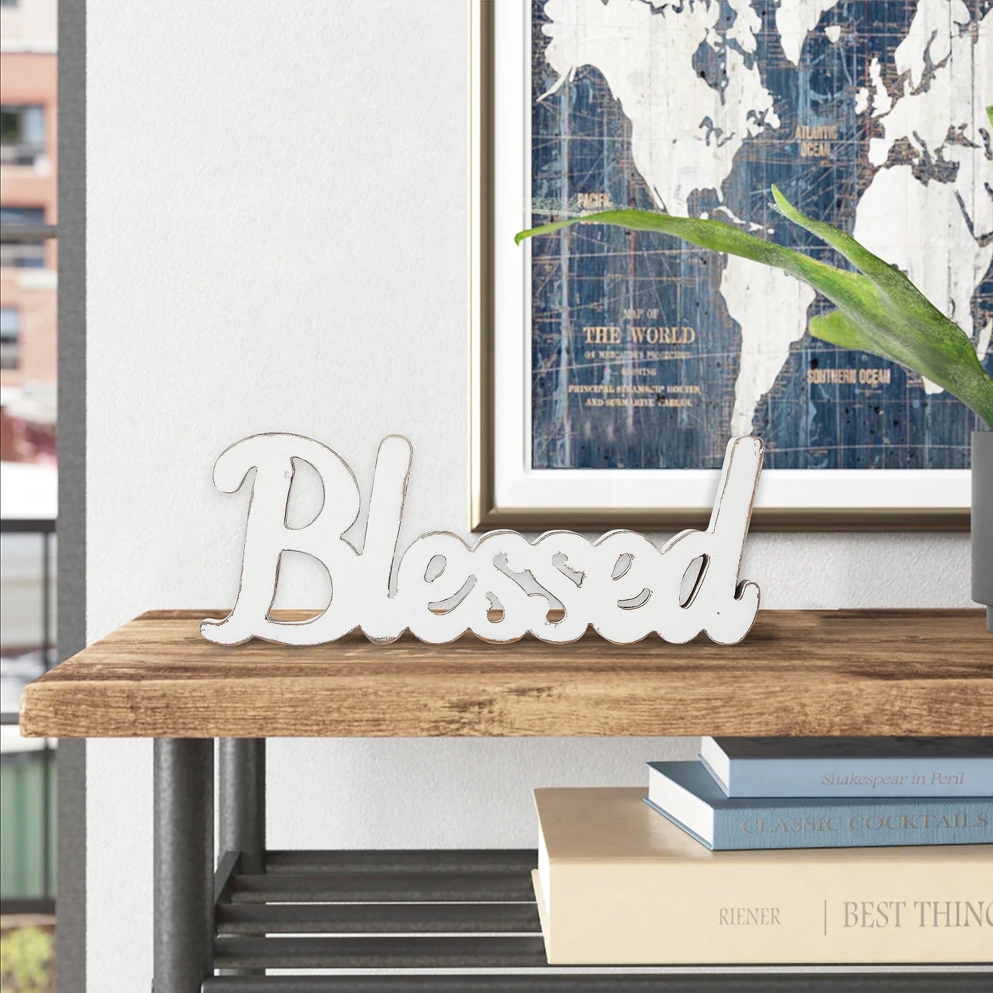 Sintosin Rustic White Wooden Blessed Sign for Tabletop 15", Wall Hanging Farmhouse Blessed Signs for Home Decor, Handmade Thanksgiving Signs Decor, Christmas Signs for Living Room Entryway - WoodArtSupply