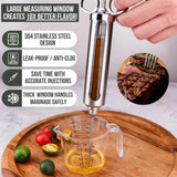 Professional Meat Injector Marinade Syringe Kit for Smoking & Grilling Turkey, Brisket, & BBQ - Large 2 Oz Visible Stainless Steel Capacity - Never Leaks or Clogs + Flavor Brush & 2 Shredding Claws Iron Grillers