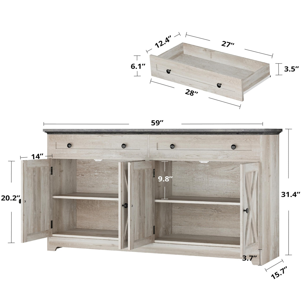 IRONCK Buffet Cabinet with Storage, Sideboard Storage Cabinet, Kitchen Cabinet with Drawers and Doors for Living Room, Dining Room IRONCK