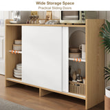 HIFIT Kitchen Buffet Cabinet with Storage, 43" Farmhouse Modern Coffee Bar Storage Cabinet with Sliding Doors/Shelf/Microwave Stand, Accent Sideboard for Kitchen Dining Living Room Entryway, White-Oak HIFIT