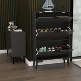 TaoHFE Modern Shoe Cabinet for Entryway - Black Wooden Hidden Shoe Cabinet - Narrow Free Standing 3 Tier Rack TaoHFE