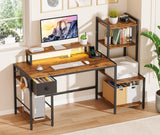 Creso hom Computer Desk with Printer Stand, 59" Office Table with Charging Station, Home Office Desk with LED and Monitor Stand, Reversible Desk for Study Writing Working Gaming, Rustic Brown Creso hom