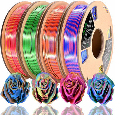 PLA Filament 1.75mm, Tri-Colors 3D Printer Filament, Rainbow PLA Filament Bundle, Coextrusion 3D Filament with Silk PLA Color Change, 3D Printing Filament +/-0.02mm, 200g X 4 Spool