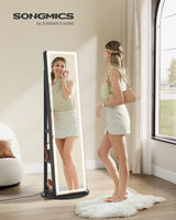 SONGMICS LED Mirror Jewelry Cabinet Standing, Lockable Jewelry Armoire with Full-Length Mirror and Adjustable LED Lights, Space-Saving Jewelry Organizer with Mirror, Gift Idea, Ink Black UJJC008B01 SONGMICS