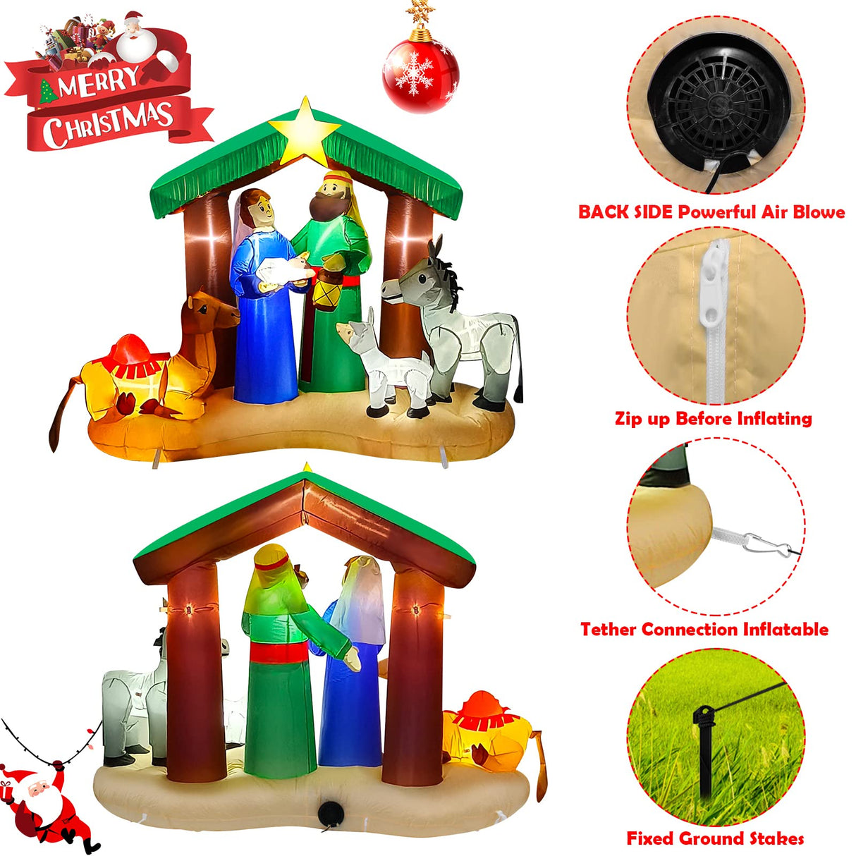 Hazms 7 FT Christmas Inflatable Decoration Nativity Sets for Christmas Outdoor Jesus Nativity Scene Christmas Inflatables Built-in LED Lights Blow Up Inflatable, Outdoor Decor Hazms