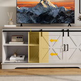 DWVO TV Stand for TVs up to 65 Inch, Farmhouse Entertainment Center with Storage Cabinets and Sliding Barn Doors, Rustic Media TV Console Table for Living Room, Grey White/Grey Wash DWVO