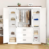 CayugaCrekrd 70" Tall Armoire Wardrobe Closet with 4 Doors & 3 Drawers, Farmhouse Bedroom Storage Cabinet with Hanging Rod, Freestanding Wooden Armoire Wardrobe Closet, White CayugaCrekrd