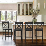 Cozyman Counter Height Bar Stools Set of 4, 24" H Wooden Counter Stools with Back and Footrest, X-Back Farmhouse Barstools for Kitchen Island, Home Bar, Black Cozyman