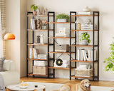 Casaottima Triple 5 Tier Bookshelf, Large Bookcase with 14 Open Display Shelves, Modern Industrial Book Shelves Book Case for Bedroom, Wide Standing Shelving Unit for Living Room Home Office, Vintage Casaottima