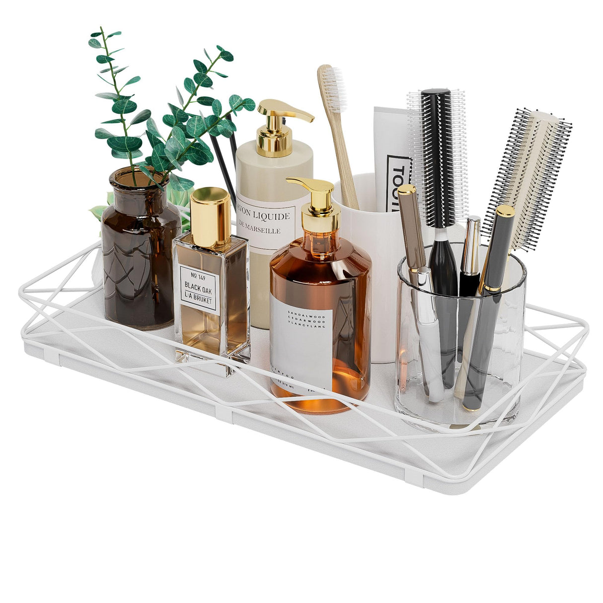 Lixple Toilet Paper Basket Holder, 13" Bathroom Tray Countertop, Wood and Metal Toilet Tank Tray Bathroom Vanity Organizer for Toiletry, Kitchen Sink Organizer for Soap Dispenser (White) Lixple