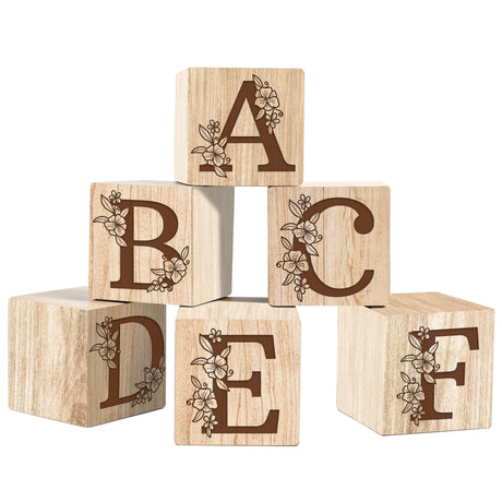 Custom Wooden Name Blocks, Engraved Nursery Flowers Name Sign, Custom Nursery Décor, Custom Name Wood Blocks, Wooden Name Signs for Nursery, Montessori Décor Engraved on Solid Wood, Name Wood Blocks Custom Empire Shop