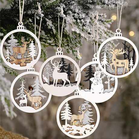 Winter Wonderland Ornaments for Christmas Tree - 6 Pack Christmas Wooden Ornaments for Winter Christmas Holiday Tree Decorations GuassLee