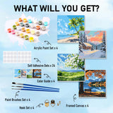 HEIBAGO Framed Paint by Numbers kit for Kids, 4 Pack Landscapes Paint by Numbers for Kids Ages 8-12, Paint by Numbers Kits Children Beginner, DIY Acrylic Oil Painting for Home Wall Decor 8x8 inch HEIBAGO