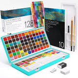 CHROMATEK Watercolor Paint Set, 128 Vivid Colors in Portable Box, With Pad, Brushes and Everything Else you Need to Start Painting, Travel Kit CHROMATEK