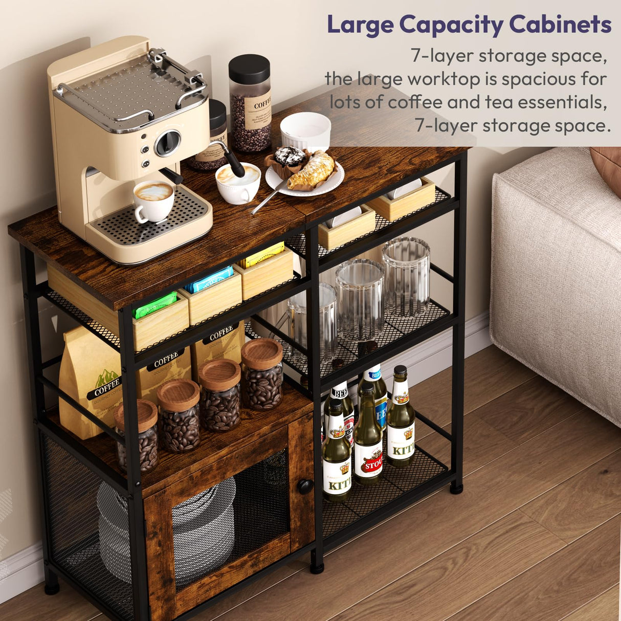 SWTYMIKI Coffee Bar Cabinet Station - Farmhouse Small Coffee Stand Station with Doors, Rustic Storage Organizer for Kitchen, Buffet Sideboard Cabinet Table for Home, Office, Corner, Bar, Espresso SWTYMIKI