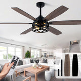 Curve Curio 60 Inch Farmhouse Ceiling Fan with Light and Remote Black Rustic Ceiling Fan Quiet and Reversible DC Motor Caged Chandelier Fan for Living Room Bedroom Curve Curio