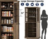 Betterhood Corner Storage Cabinet, 67" Kitchen Corner Cabinet with Glass Doors, Farmhouse Tall Corner Display Cabinet with Adjustable Shelves for Dining Room, Living Room, Rustic Brown Betterhood