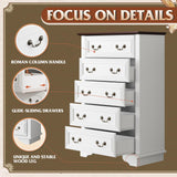 WLIVE Farmhouse Dresser for Bedroom, Wood Dresser with 5 Drawer, Chest of Drawers with Roman Metal Handle for Living Room, White WLIVE