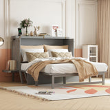 KEIKI Queen Size Murphy Bed with USB Port and Removable Shelves on Each Side, Solid Pine Murphy Cabinet Bed for Home Office, Guest Room,Grey KEIKI