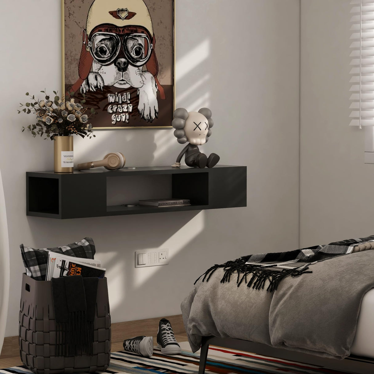 GHC Floating TV Stand, Wall Mounted Entertainment Center and Cabinet Shelf, TV Console with Storage，Media Console for DVD Player, Space-Saving Under TV Shelf for Bedroom, Living Room (Black) GHC