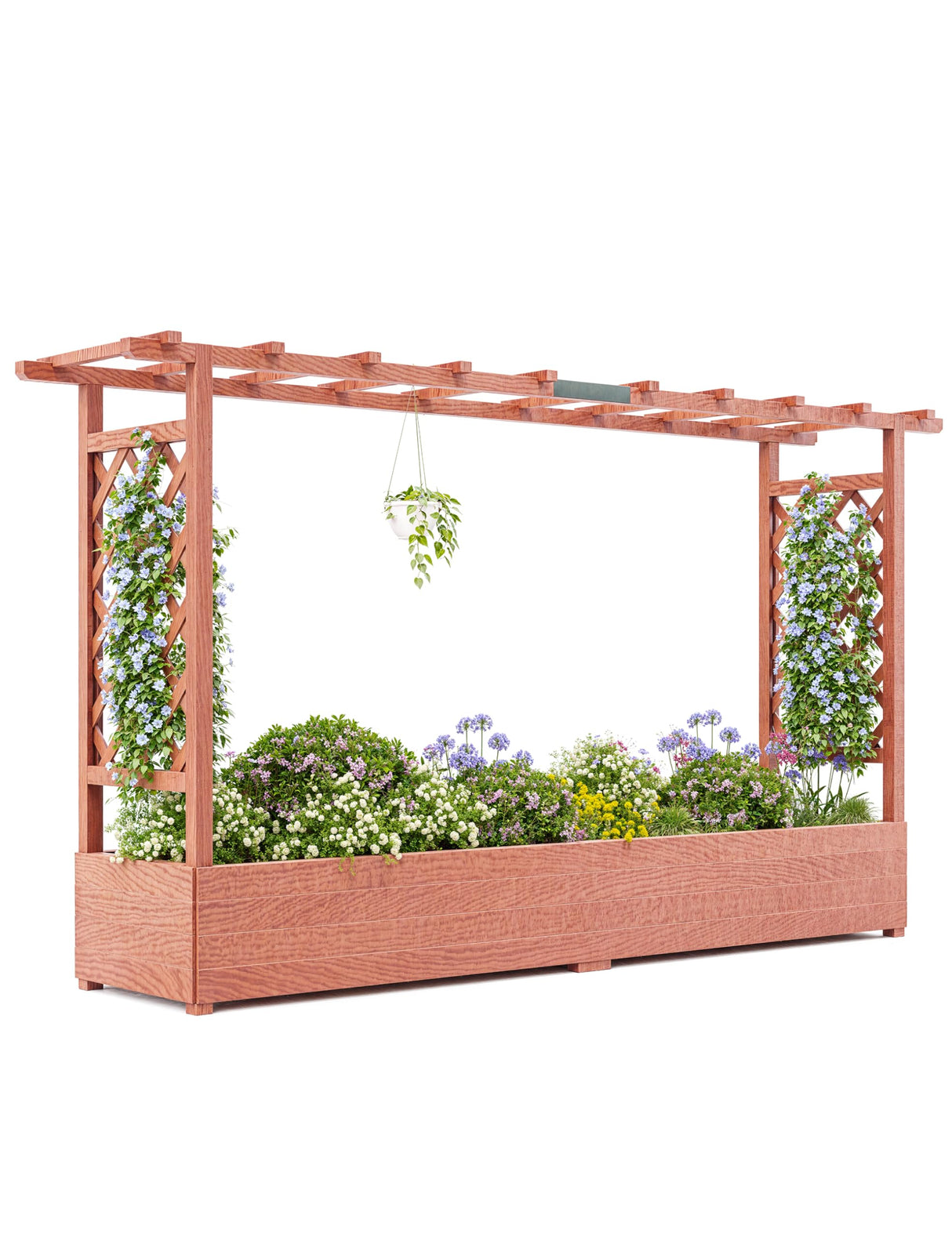 Hipicute Elevated Garden Bed with Arch Trellis & Hanging Roof for Vine Climbing Plants, Wood Planter Box with Hanging Roof, Side Trellis, 4 Drainage Holes,Above Ground Raised Garden Bed, 79"x17"x45" Hipicute