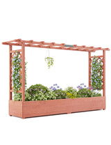 Hipicute Elevated Garden Bed with Arch Trellis & Hanging Roof for Vine Climbing Plants, Wood Planter Box with Hanging Roof, Side Trellis, 4 Drainage Holes,Above Ground Raised Garden Bed, 79"x17"x45" Hipicute