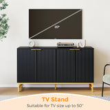 Luoxiao Fluted Sideboard Buffet 55" Console Table for Entryway Modern Credenza Accent Cabinet with Adjustable Shelves Coffee Bar Cabinet for Living Room, Kitchen, Dining Room,Hallway Black Luoxiao