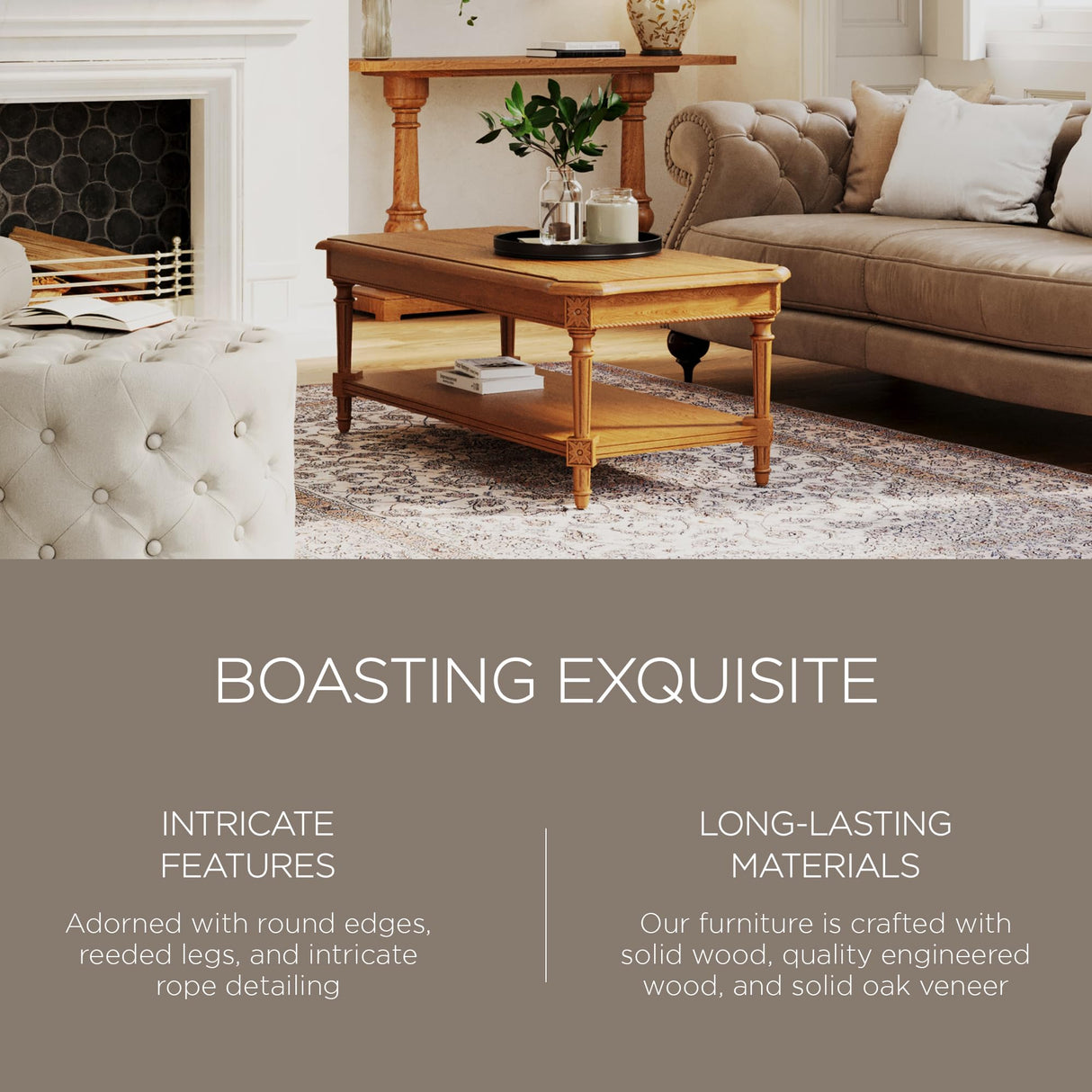 Maven Lane Pullman Large 2 Tier Traditional Rectangular Wooden Center Coffee Table with Shelf Storage in Rustic Antiqued Natural Finish Maven Lane