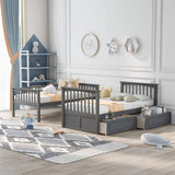 Harper & Bright Convertible Wood Twin-Over-Twin Bunk Bed with Storage Drawers and Ladder - Can Be Divided Into Two Daybeds (Grey) Harper & Bright Designs
