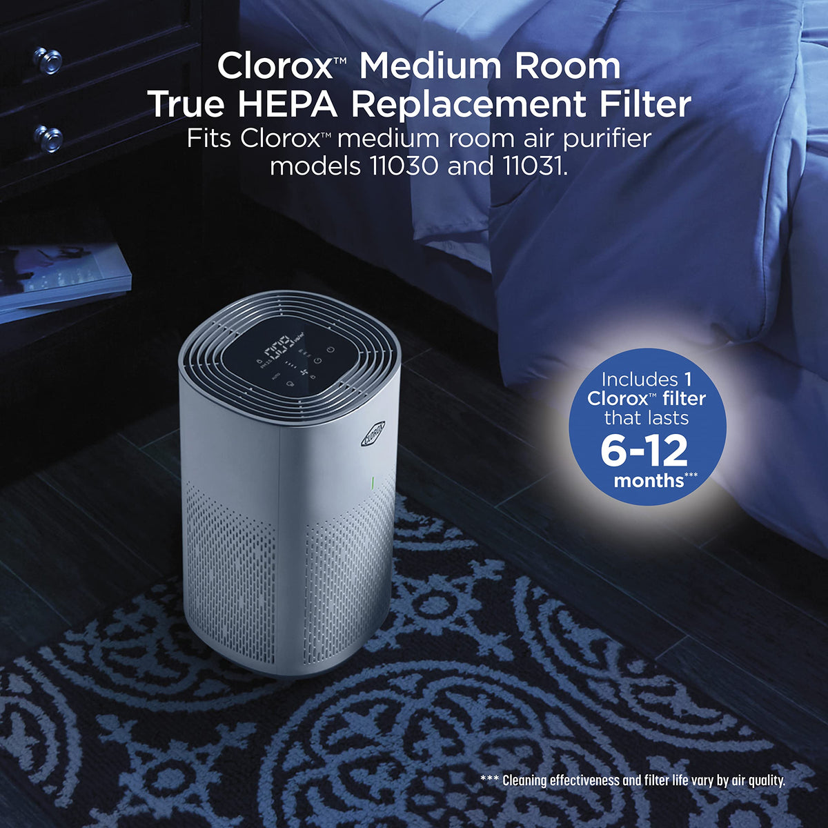 Clorox Medium Room Air Purifier True HEPA Replacement Filter, 1,000 Sq. Ft. Capacity, Removes 99.97% of Allergens up to 0.1 Micron, Compatible with 11030 & 11031, 1 Count (12030) Clorox Home Appliances