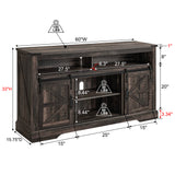 OKD Farmhouse TV Stand for 65+ Inch TV, 33" Tall Highboy Entertainment Center w/Sliding Barn Door, Rustic Media Console w/Storage Shelves, Wood Television Stand for Living Room, Dark Rustic Oak OKD