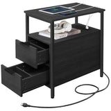 VASAGLE Side Table with Charging Station, Narrow End Table with 2 Drawers, Slim Nightstand and Bedside Table with Storage, for Small Spaces, Black ULET321B22 VASAGLE