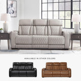 Signature Design by Ashley Boyington Contemporary Leather Match Power Reclining Sofa with USB Charging Ports, LED Lights and Adjustable Headrest, Light Gray Signature Design by Ashley
