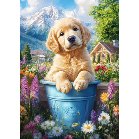 MEIYUDA Dog Diamond Painting Kits for Adults, DIY Flowers Cute Dog Diamond Art Kits for Adult Beginners, 5D Landscape Round Full Drill Gem Art Crafts for Home Wall Decor Present 12x16inch MEIYUDA