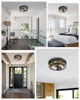 EAPUDUN Farmhouse Ceiling Light, Wooden Flush Mount Ceiling Light Fixtures with Clear Glass Shade, Retro 2-Light Ceiling Lamp for Hallway Entryway Bedroom Kitchen Dining Room FMA1443-FBDT EAPUDUN