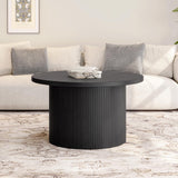 ONBRILL 31.5" Round Coffee Table, Tambour Design Coffee Tables for Living Room, Mid Century Modern Wood Coffee Table, Drum Accent Small Center Table, Black ONBRILL