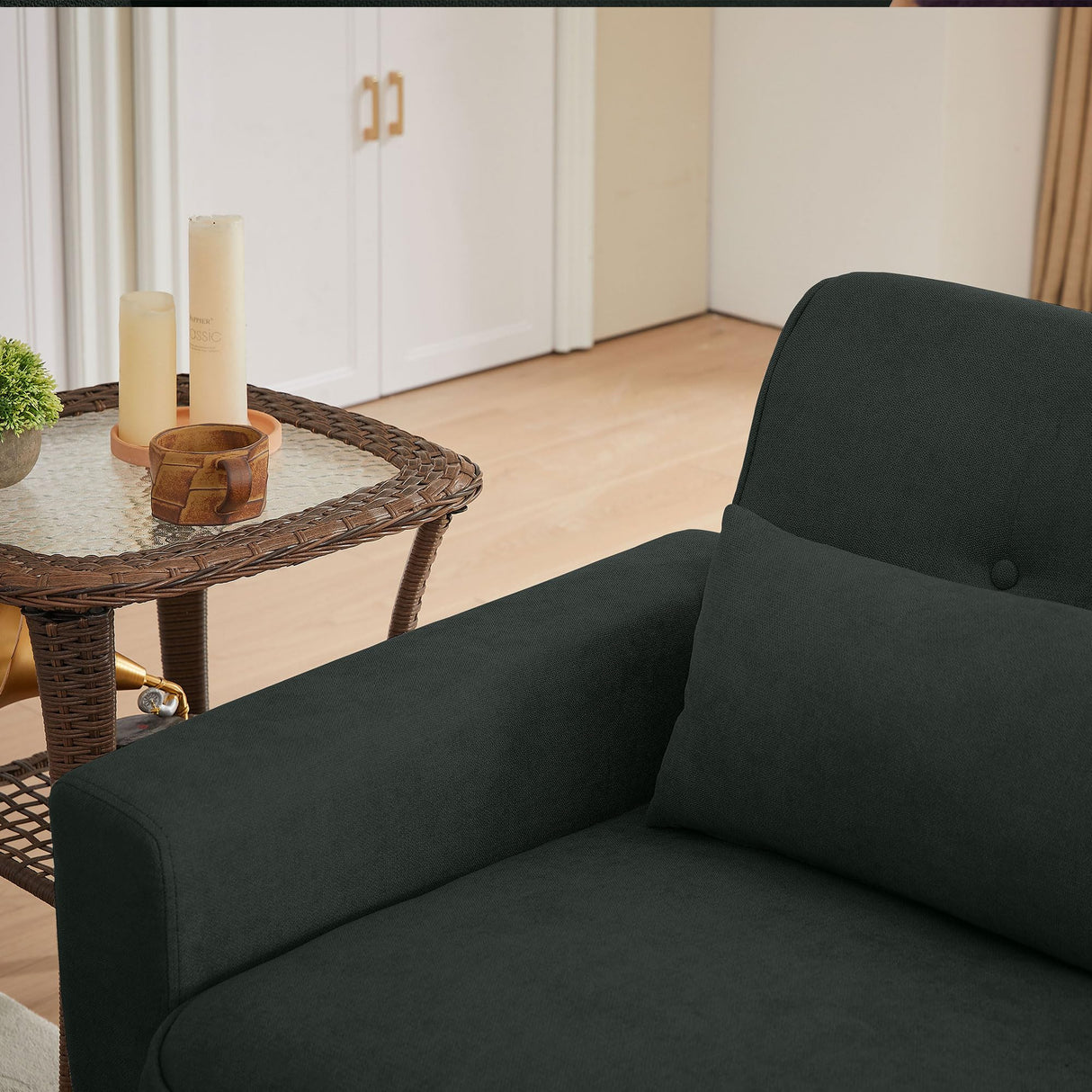 Portaforta 48" Small Loveseat Sofa, Mid Century Modern Love Seat Couch, 2 Seat Tufted Couches with Throw Pillows for Living Room, Apartment, Bedroom and Small Spaces, Black Portaforta