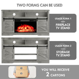 Furniwell Electric Fireplace TV Stand for TVs up to 65", Media Entertainment Center with 26” Fireplace, Farmhouse Console with Sliding Barn Door and Adjustable Storage Shelves for Living Room (Gray) Furniwell
