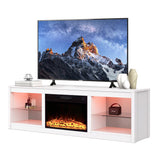 COMEFFIE 66 inch Electric Fireplace TV Stand up to 75'' TV-Entertainment Center with 24'' Fireplace and Led Light-TV Console with Adjustable Glass Shelves, Remote Control (Black with Fireplace) COMEFFIE