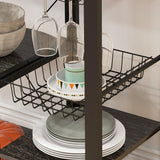 HOMCOM Bakers Racks with Power Outlet and LED Lights, Coffee Bar Table for Kitchens with Storage, Microwave Stand with Glass Holders, Kitchen Storage Shelf Rack with Multiple Shelves, Gray HOMCOM