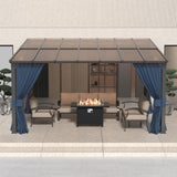 RTDTD 10' x 14' Gazebo，Hard Top Lean to Gazebo Wall Mount Heavy Hardtop Gazebo Outdoor Pergola with Curtains and Netting for Patio Garden Lawn Backyard Deck (Navy) RTDTD