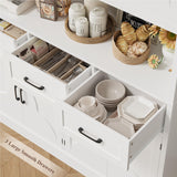 HITHOS 76" Tall Kitchen Pantry Storage Cabinet, 55“ Wide Kitchen Hutch Cabinet with Storage Drawers, Large Food Pantry with Microwave Stand, Modern Cupboard with Hutch for Dining Living Room, White HITHOS