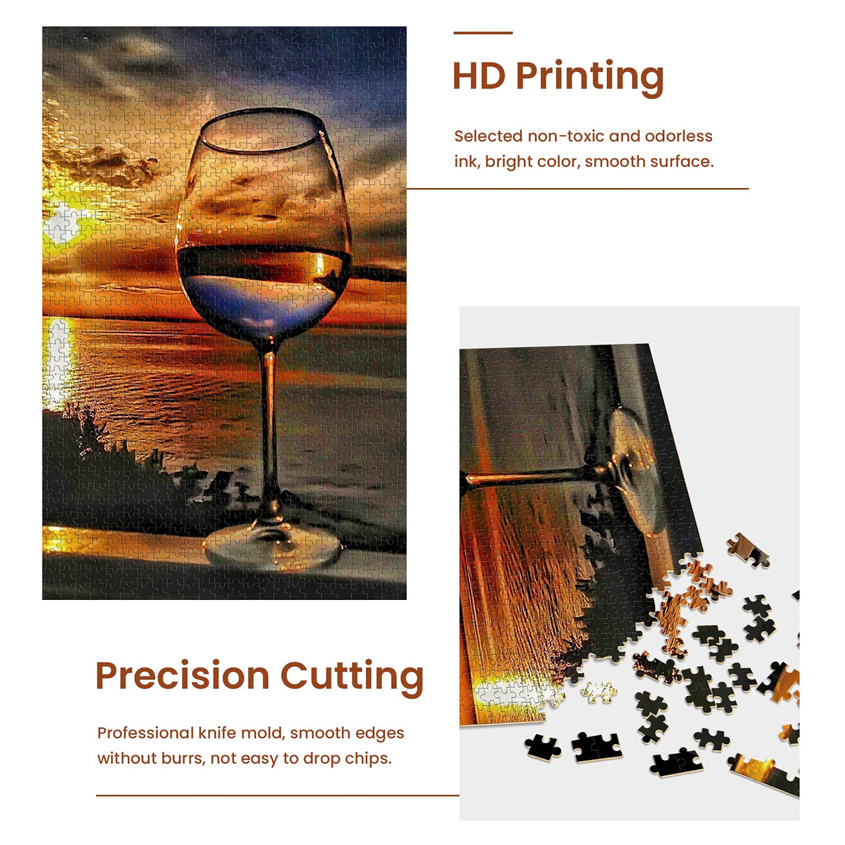 najiaxiaowu Adult Puzzles 500 Pieces DIY Sunset Sea Wine Glass Wooden Puzzles Children and Elderly Puzzles Modern Home Decor Wall Art Unique Gift 52 cm x 38 cm(20.5 x 15 in) najiaxiaowu