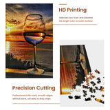 najiaxiaowu Adult Puzzles 500 Pieces DIY Sunset Sea Wine Glass Wooden Puzzles Children and Elderly Puzzles Modern Home Decor Wall Art Unique Gift 52 cm x 38 cm(20.5 x 15 in) najiaxiaowu