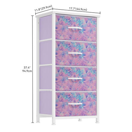 DWVO Dresser with 4 Drawers - Storage Tower Unit, Dresser for Bedroom, Living Room, Closets - Sturdy Steel Frame, Wooden Top & Easy Pull Fabric Bins, Purple DWVO