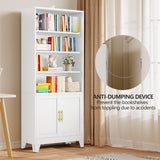 pozdeg 71" Metal Bookcases and Bookshelves with 2 Doors and 4 Adjustable Shelves, Tall White Storage Cabinet Industrial Modern Open Display Book Shelf for Living Room, Bedroom, Office (White) pozdeg