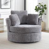 Deolme 42" W Modern Grey Swivel Barrel Chair with 360° Round Metal Base & Soft Chenille Pillows & Thick Cushion, Comfy Oversized Chaise Longue Indoor Living Room, Bedroom Club Reading Armchair (Gray) Deolme